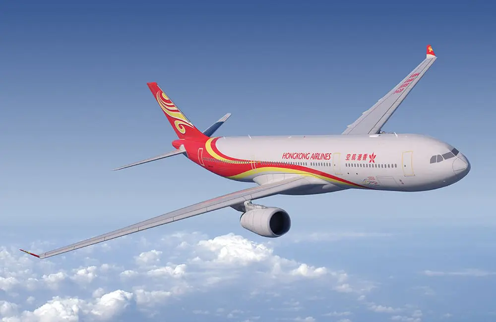 Hong Kong Airlines Airbus A330 aircraft in the air.