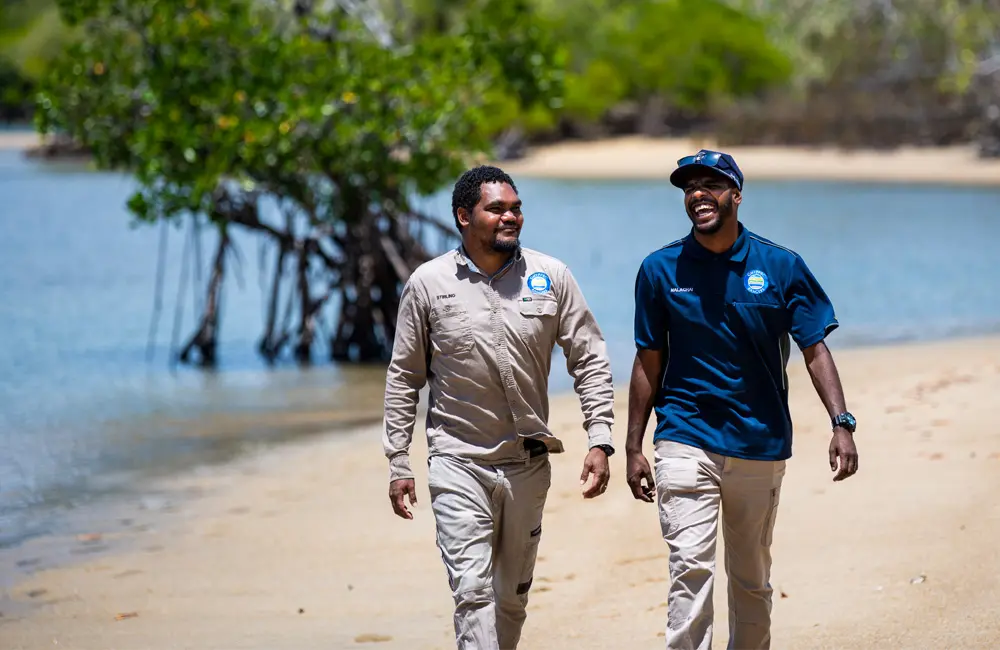 Intrepid Travel pledges to raise $100K to support Indigenous ranger programs 2 Stirling King and Malachai AmbrymCedrick_ GunggandjiMandingalbay Yidinji Rangers. Photo Annette Ruzicka. Intrepid Travel Foundation Karryon