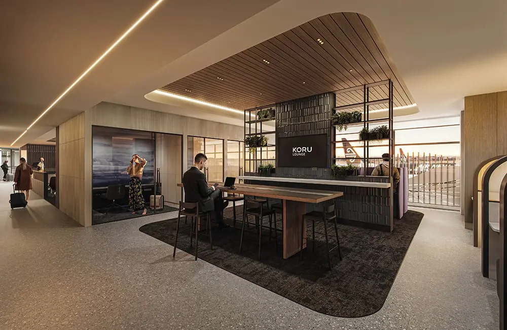 First look: Air New Zealand’s new flagship Koru Lounge at Auckland Airport 2 Render of business area at the new Air New Zealand Koru Lounge at Auckland International Airport.