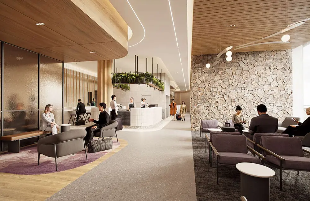 First look: Air New Zealand’s new flagship Koru Lounge at Auckland Airport 1 Render of the new Air New Zealand Koru Lounge for Airpoints Elite and Business Premier passengers.