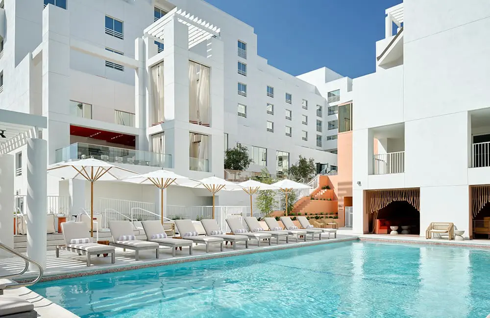 Hotel review: Coastal oasis bliss at Sandbourne Santa Monica, California, USA 11 Outdoor pool and lounge. Image: Sandbourne Santa Monica