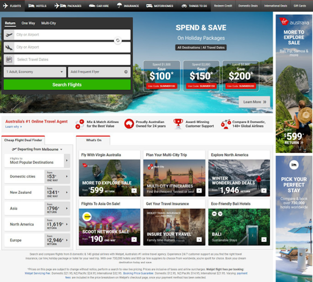 Example of website showing promoted prices for airfares advertised as “from $xx”

