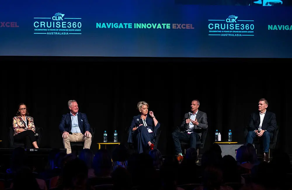 Cruise360 2025: Biggest cruise industry gathering held in this region kicks off in Brisbane 4 Cruise360 State of the Industry panel lineup on stage. Image: CLIA