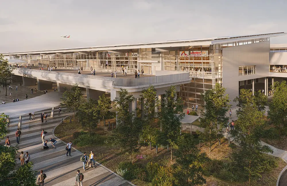 Adelaide Airport’s $600M expansion takes off with major passenger upgrades unveiled 2 Render of Adelaide Airport check-in expansion – exterior view.