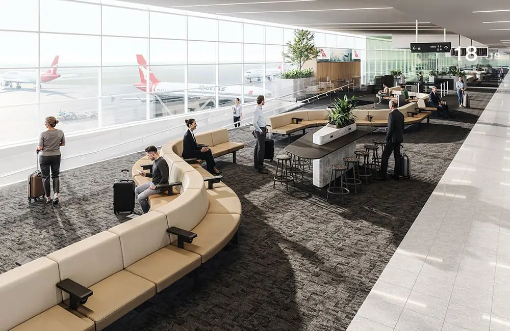Render of Adelaide Airport International Gate Lounge.