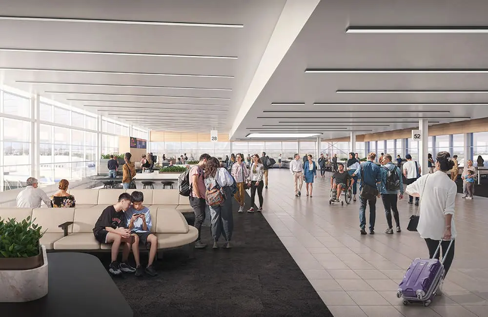 Adelaide Airport’s $600M expansion takes off with major passenger upgrades unveiled 4 Render of Adelaide Airport's southern terminal expansion interior.