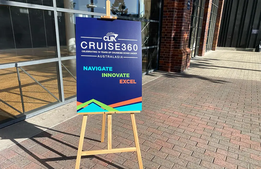 Cruise360 2025: Biggest cruise industry gathering held in this region kicks off in Brisbane 2 CLIA Cruise360 2025 Australasia sign outside Brisbane venue. Image: Cassie Tannenberg