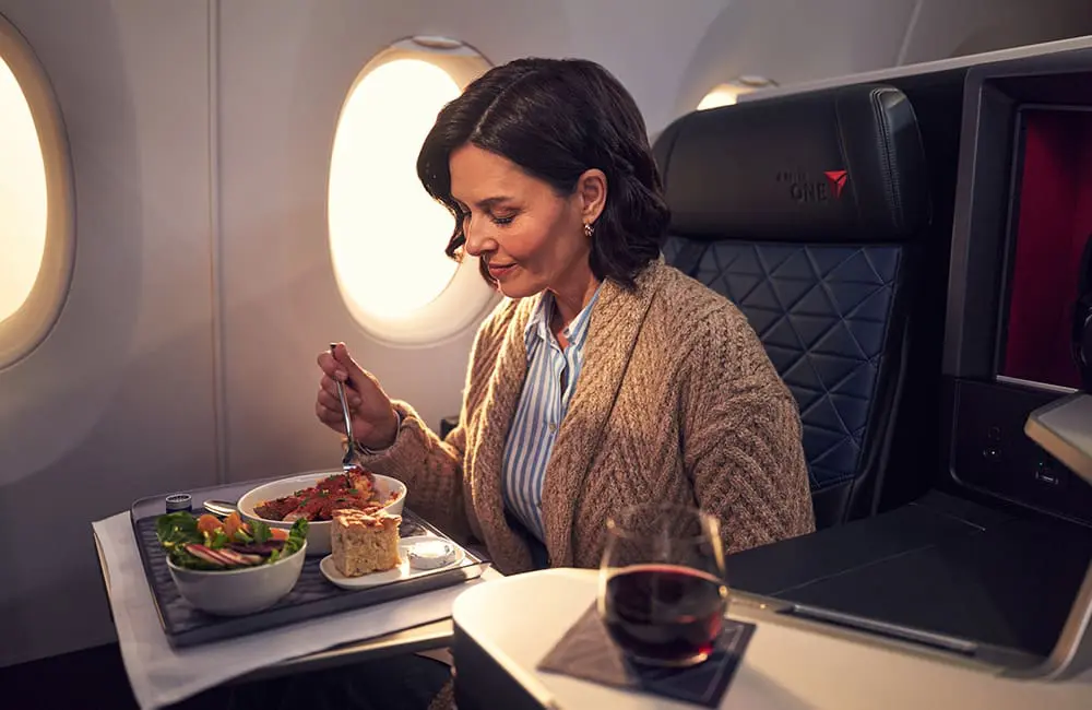 Female passenger in Delta One cabin on BNE-LAX flights.