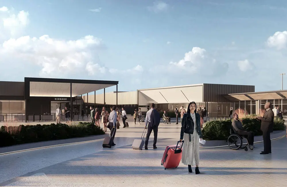 "Sky’s the limit": Hobart Airport’s latest milestone clears the runway for Asia flights 1 Render of forecourt at Hobart Airport