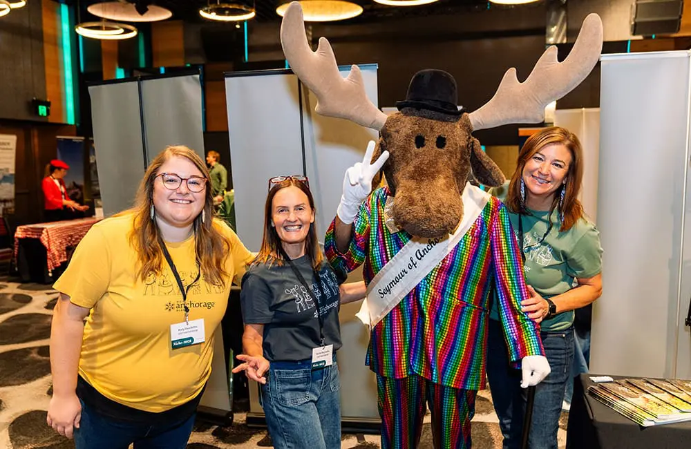 The Visit Anchorage team with Seymour the Moose!