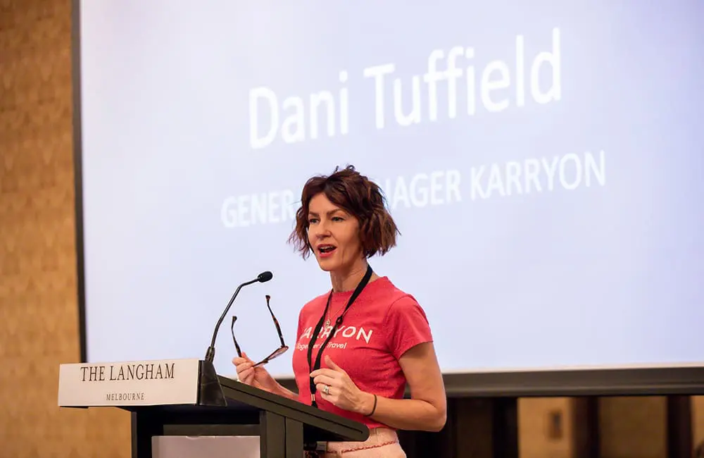 Niche is Nice 2025 series wraps with 400 agents & 40+ brands in 3 cities 6 Karryon General Manager Dani Tuffield on stage at Niche is Nice 2025 in Melbourne.