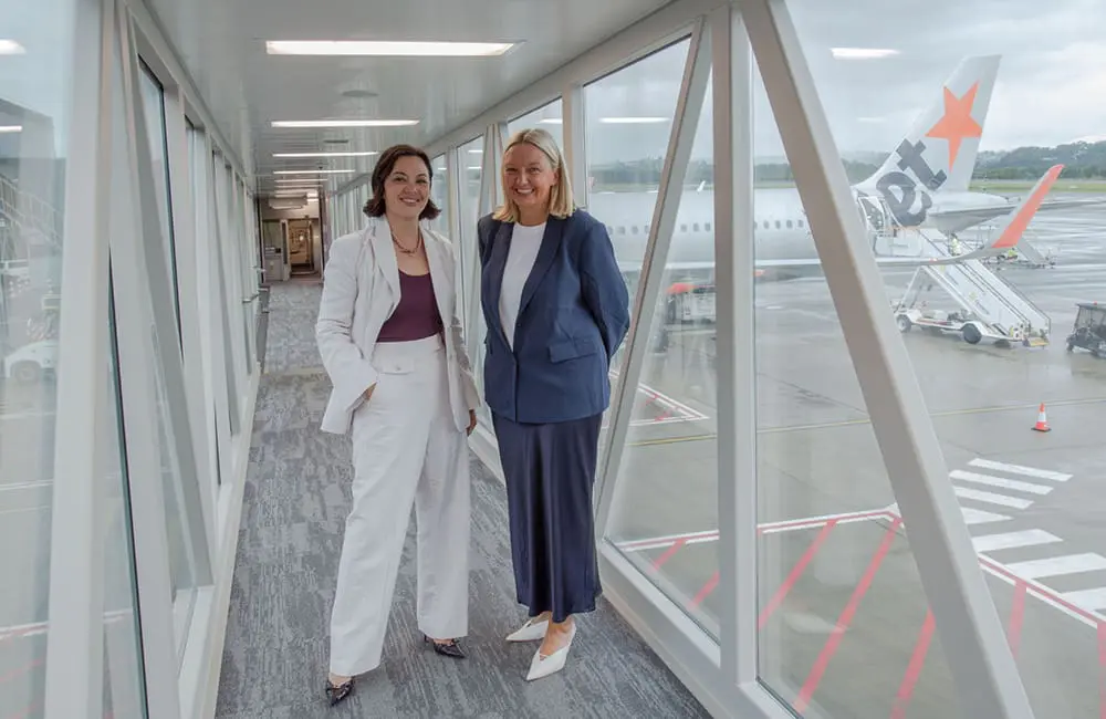 Jetstar starts Gold Coast–Bali direct flights today; now biggest carrier out of OOL 1 Queensland Airports Limited CEO Amelia Evans & Jetstar Group CEO Stephanie Tully at Gold Coast Airport.