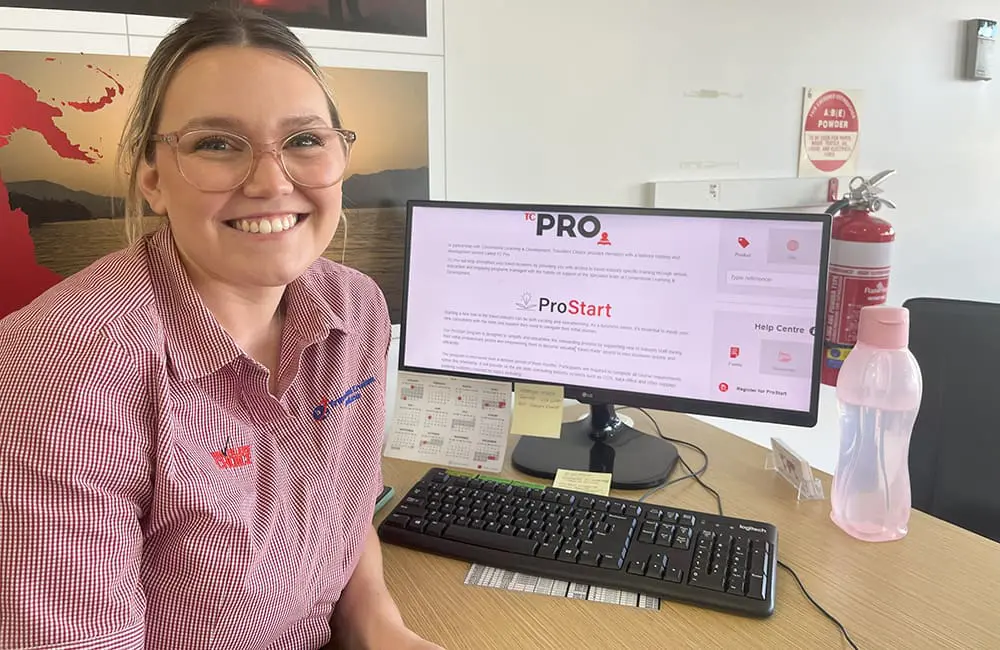 Travel’s next gen: 20 new agents fast-tracked for success in ProStart novice training program 2 TC ProStart grad Montana Freeman from Travel & Cruise Ceduna in front of her computer.