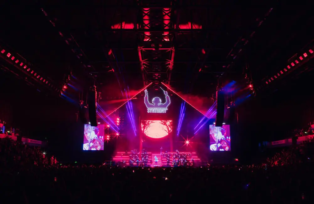 Synthony event on stage with lasers. Image: Radlab
