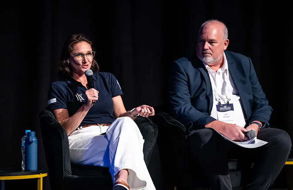4 experts, 4 ways: How advisors can match first-time expedition travellers to the right cruises 2 HX ANZ Sales Director Amber Wilson and Coral Expeditions CCO Jeff Gillies at Cruise360 2025. Image: CLIA
