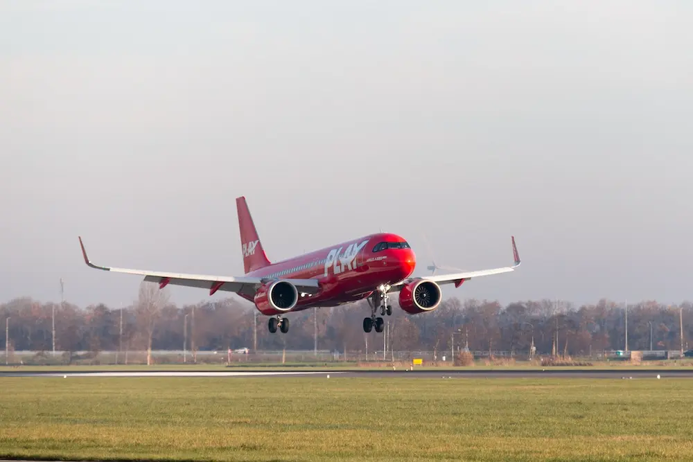 Play landing at Amsterdam Schiphol Airport in the Netherlands in December 2024. Airline