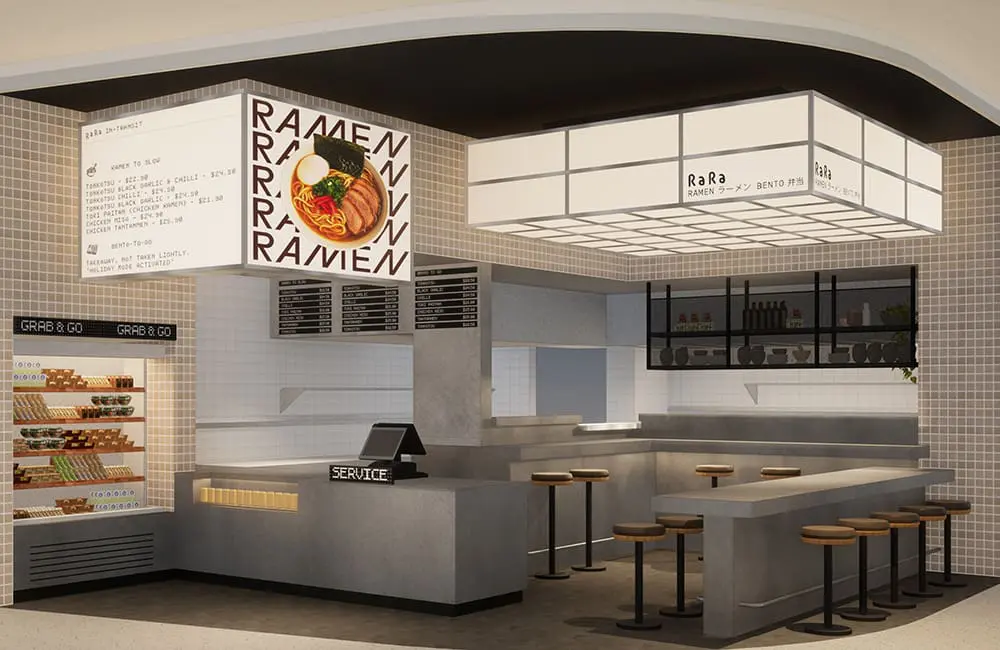 Gate expectations: Sydney Airport dishes on the 14 new dining hotspots hitting T3 later this year 2 Render of RaRa Ramen at SYD T3.