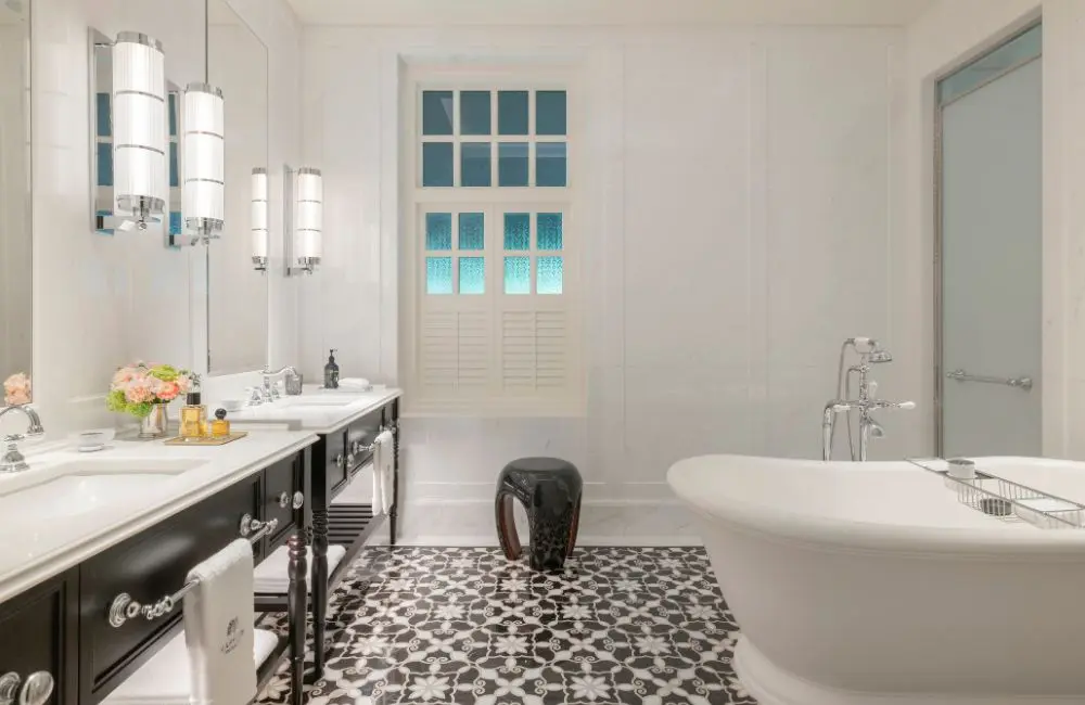 Hotel review: TravelManagers Troy Coelho checks in at the iconic Raffles Singapore 2 Raffles Singapore Palm Court Suite bathroom