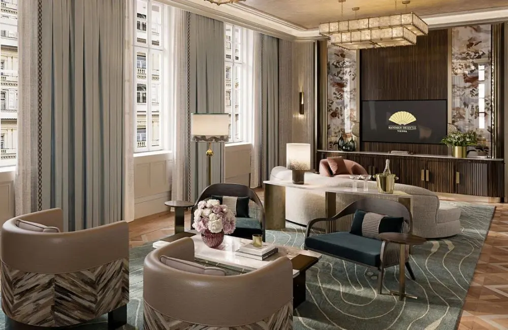 Mandarin Oriental set to open the doors on its debut property in Austria 2 Mandarin Oriental suite lounge