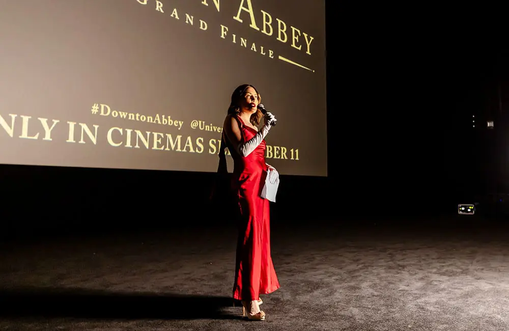 Set-jetting in style: Viking spotlights real-life Downton Abbey castle connection at exclusive Australian film premieres 3 MC Dannii Rodgers at the Brisbane premiere of Downton Abbey: The Grand Finale. Image: VerhaakMedia