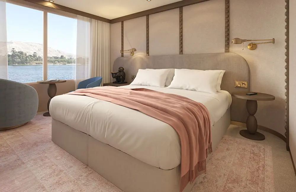 New Nile river ship reveal: Travelmarvel Sirius sets sail in 2026 as brand returns to Egypt 2 Render of Deluxe Cabin on board Travelmarvel Sirius.