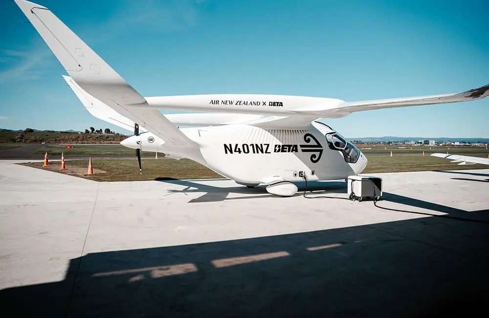 Charged for takeoff: Air New Zealand trials its first-ever electric aircraft 1 Air New Zealand's all-electric BETA ALIA CX300 aircraft at Tauranga Airport.