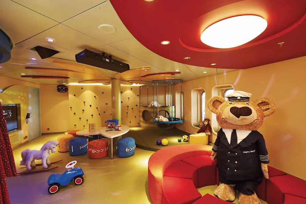 Luxury ocean cruises for the modern family 3 Europa 2 Kids Club with ship's mascot Captain Knopf.