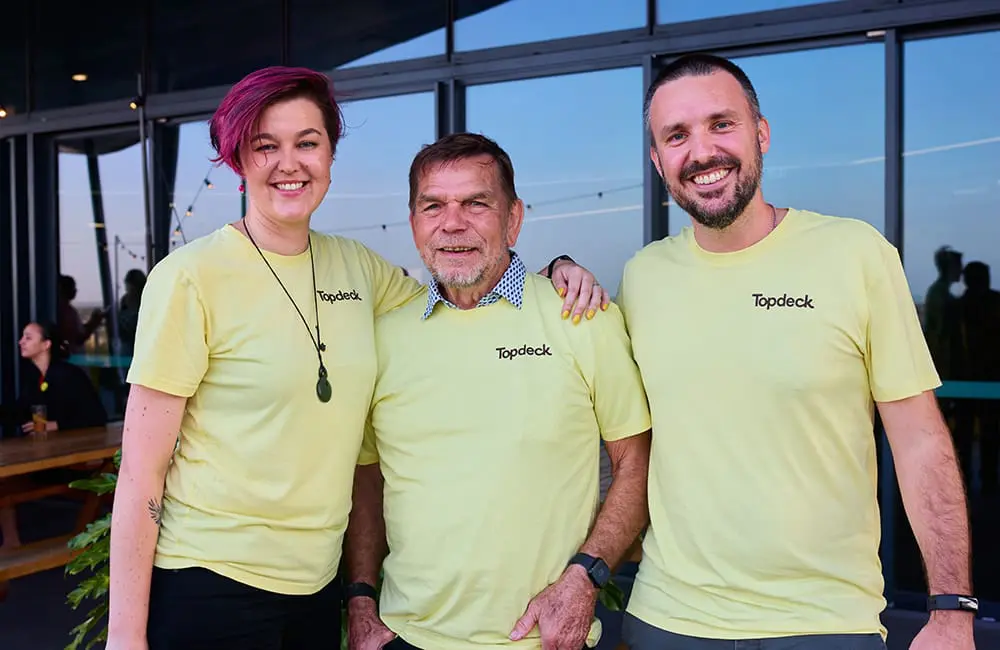 Global Touring GM ANZ Anna Fawcett, Topdeck Founder & FCTG CEO Skroo Turner & Global Touring MD Ed Pettitt.