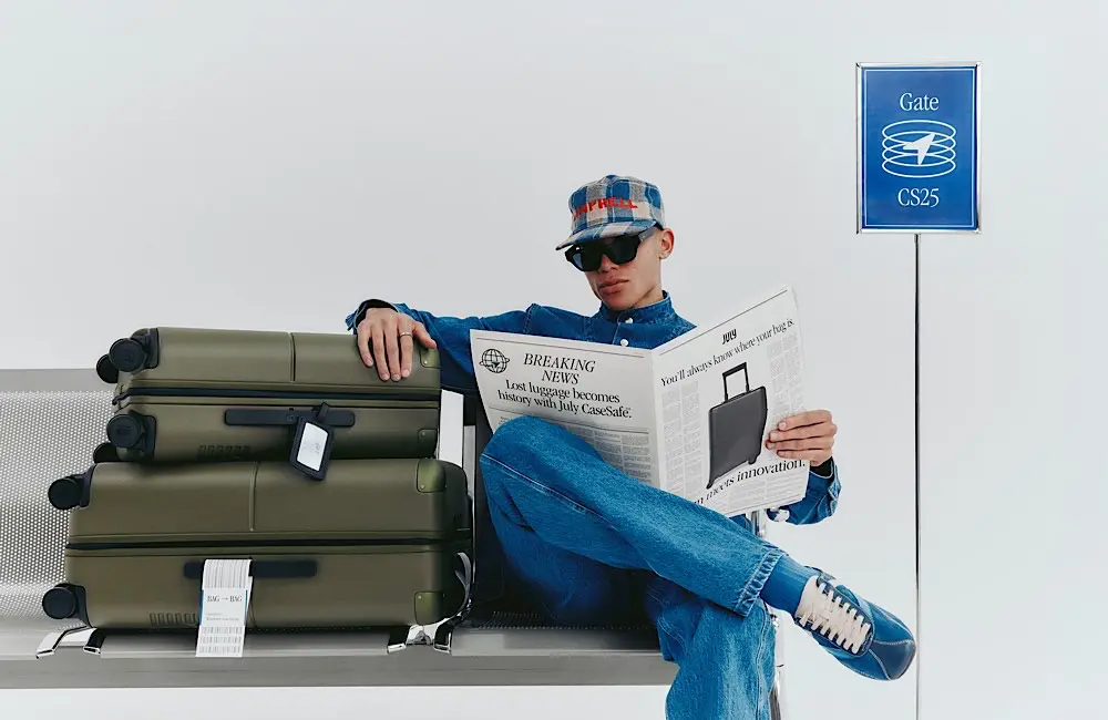 Never lose your luggage again: July unveils world-first smart suitcase with Apple and Google tech 3 July’s CaseSafe™ range in core colours with aerospace-grade shells.