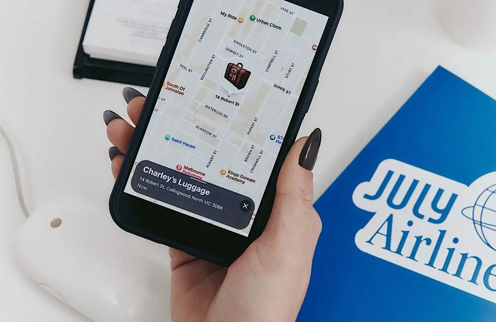 Never lose your luggage again: July unveils world-first smart suitcase with Apple and Google tech 1 The July CaseSafe™ suitcase appears on Apple’s Find My network via smartphone