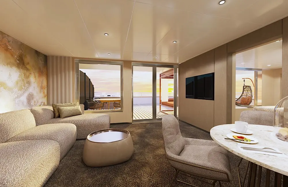 How can an ultra-luxury yacht be sold on value? A sneak peek at Scenic Ikon: helicopters, submersibles and a 1,700sqm spa included 1 Each all-verandah suite is designed as a private retreat, combining modern design with Scenic’s fully inclusive service.