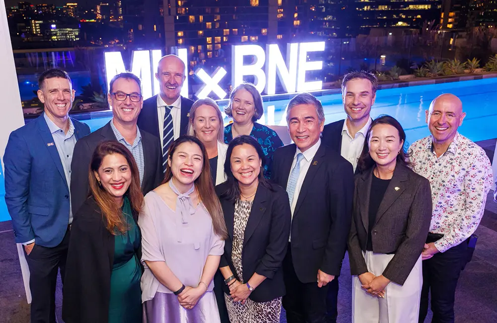 Karryon Top 10 stories of the week: Catch up on our most-wanted: Oct 17 8 Brisbane Airport Corporation and Malaysia Airlines executives at Lina Rooftop pool deck in Brisbane at night.