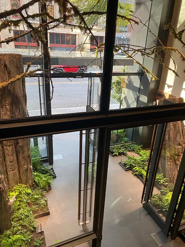 Hotel review: Downtown style meets sustainable lifestyle at Populus Seattle 4 G(host) Forest art installation by Isvald Klingels in the street-level foyer. Image: Cassie Tannenberg