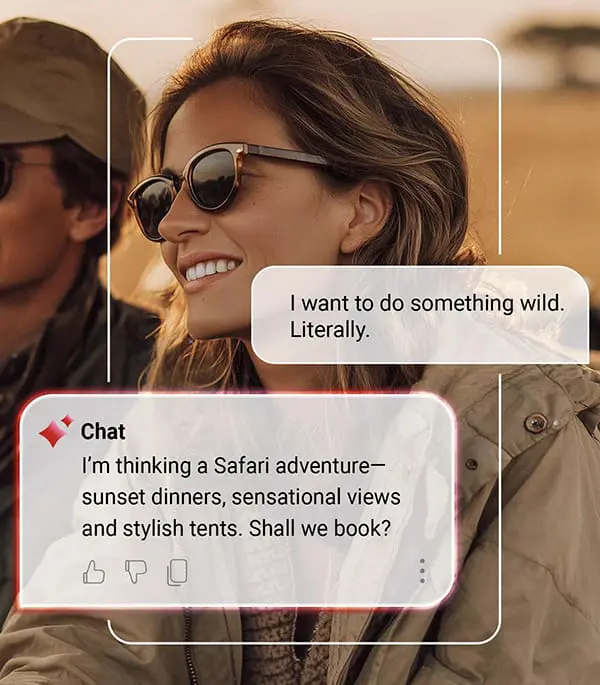 Chat is the new click: Sabre predicts AI chatbots will be the next travel influencers 1 AI chat examples on mobile.