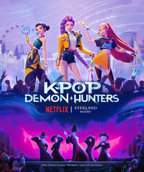 Slay all day: KPop Demon Hunters casts a spell on Aussie families with record travel to South Korea 1 KPop Demon Hunters poster for the zone at Everland Resort in South Korea.