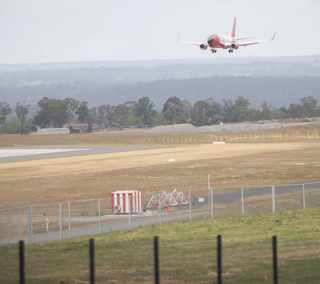 First jet lands at Western Sydney International as new era takes flight 1 The RFS jet on approach to WSI.