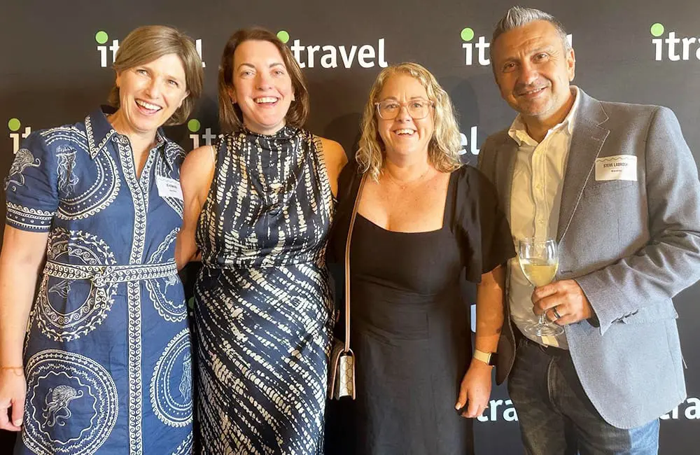 itravel 2025 Long Lunch shines on Sydney Harbour with advisors, suppliers & scenic views 3 National BDM Jo Howard (left) and CEO Steve Labroski (right) with itravel advisors.