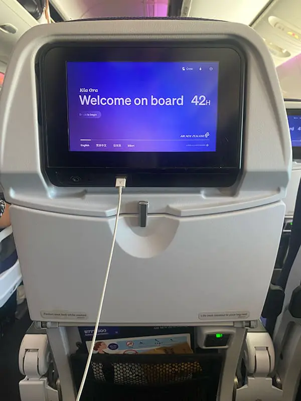 42H seatback screen in international economy on Air New Zealand B777-300ER aircraft. Image: Cassie Tannenberg