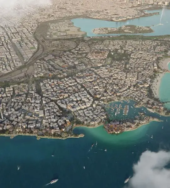 Aerial view of Jeddah Central on the Red Sea.