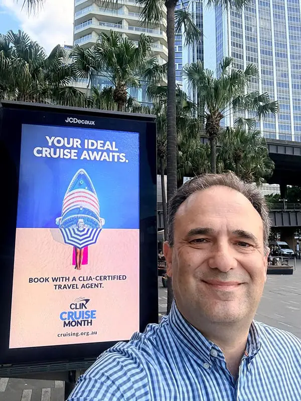 Cruise Month celebrates first-ever nationwide digital billboard blitz to spotlight CLIA agents 2 CLIA Managing Director in Australasia Joel Katz with one of the Cruise Month digital billboards at Circular Quay in Sydney.