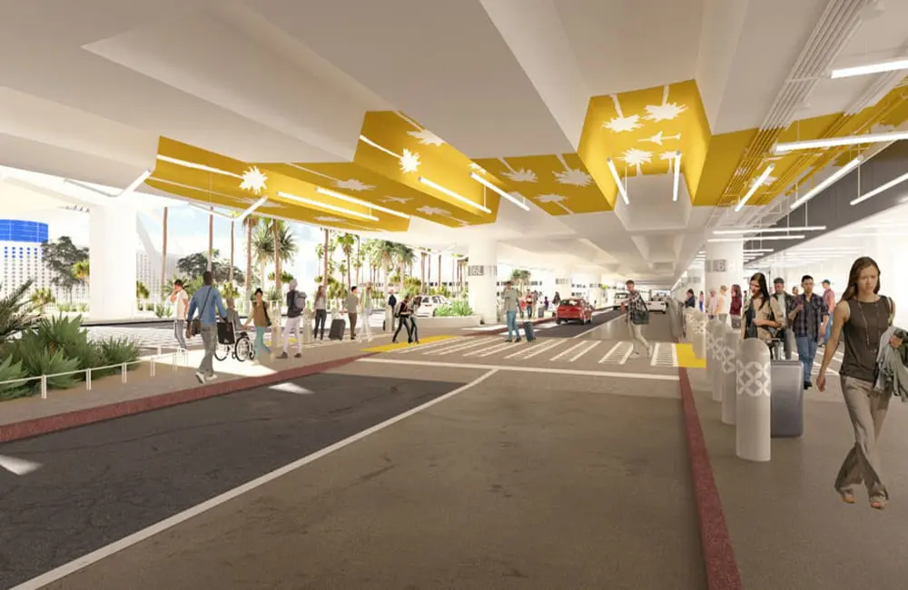 LAXmaxxing: How Los Angeles International Airport will offer travellers a more LA experience 3 Render of enhanced crosswalks at LAX Arrivals.