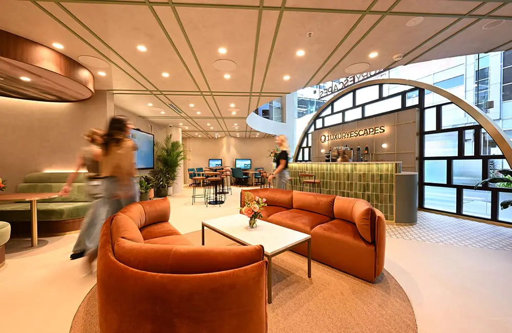 Luxury Escapes team members walk inside the new Westfield Bondi Junction store.