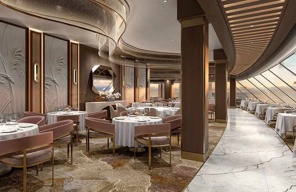 Render of the Grand Dining Room on Oceania Sonata.