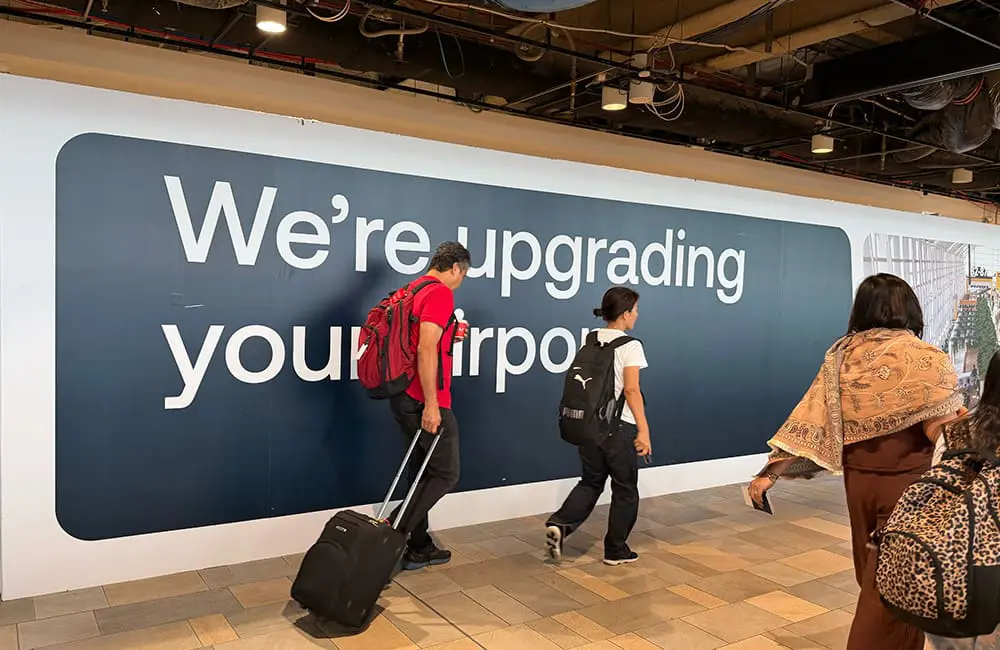 Construction sign in the International Departures lounge area at BNE.
