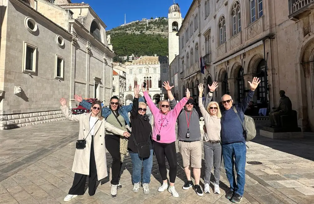 Sailing through history in the Mediterranean on board Viking Vela 5 Viking excursion in Dubrovnik (L-R) Flight Centre Narellan Lisa Edwards, Viking commercial manager Helen Mezzen, Flight Centre Narellan Debbie Eyers, Flat Beds’ Kristy Cornish and her partner Owen, Gallivanter Travel Managing Director Debbie Rains and her partner Greg.