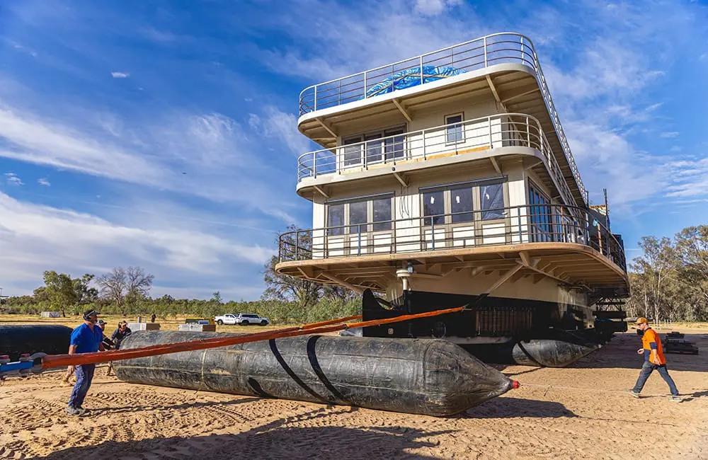 First look: Australia’s first 5-star overnight river vessel is almost ready for the Murray 2 Australian Star paddlesteamer getting ready for floatout