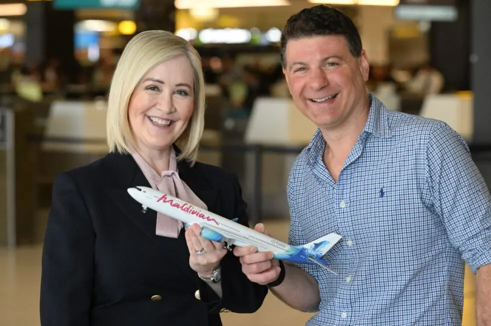 Australia’s first direct Maldives flights land, but only for Luxury Escapes customers 1 Melbourne Airport CEO Lorie Argus (left) and Luxury Escapes CEO Adam Schwab.
Maldives story