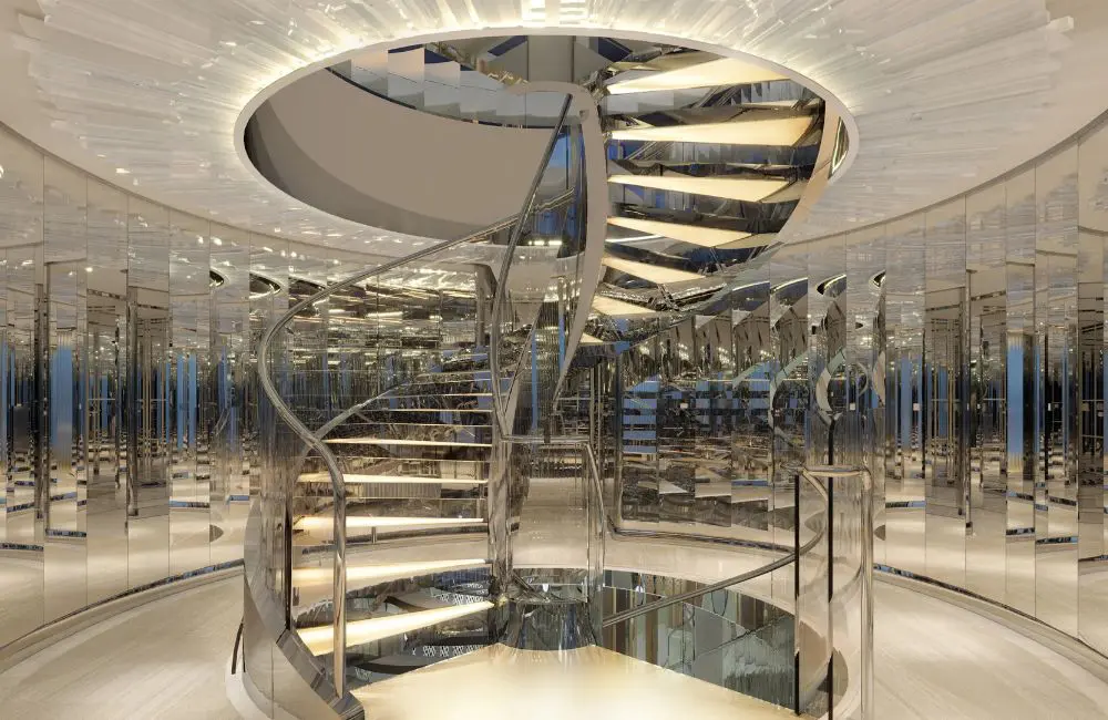 Inside the most exclusive suite on Four Seasons inaugural superyacht 1 The staircase inside the Funnel Suite on Four Seasons first superyacht