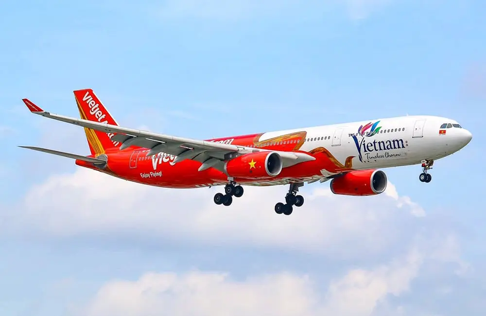Vietjet aircraft in the sky.