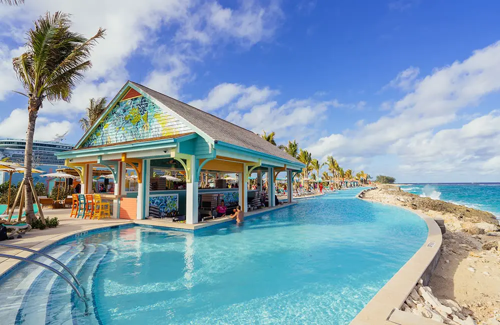 Chill Beach swim-up bar on Royal Beach Club Paradise Island.